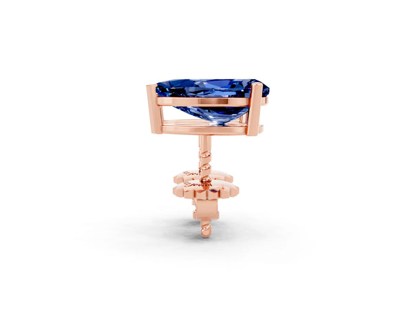 Rose gold Pear Cut Blue Sapphire Stud Earrings