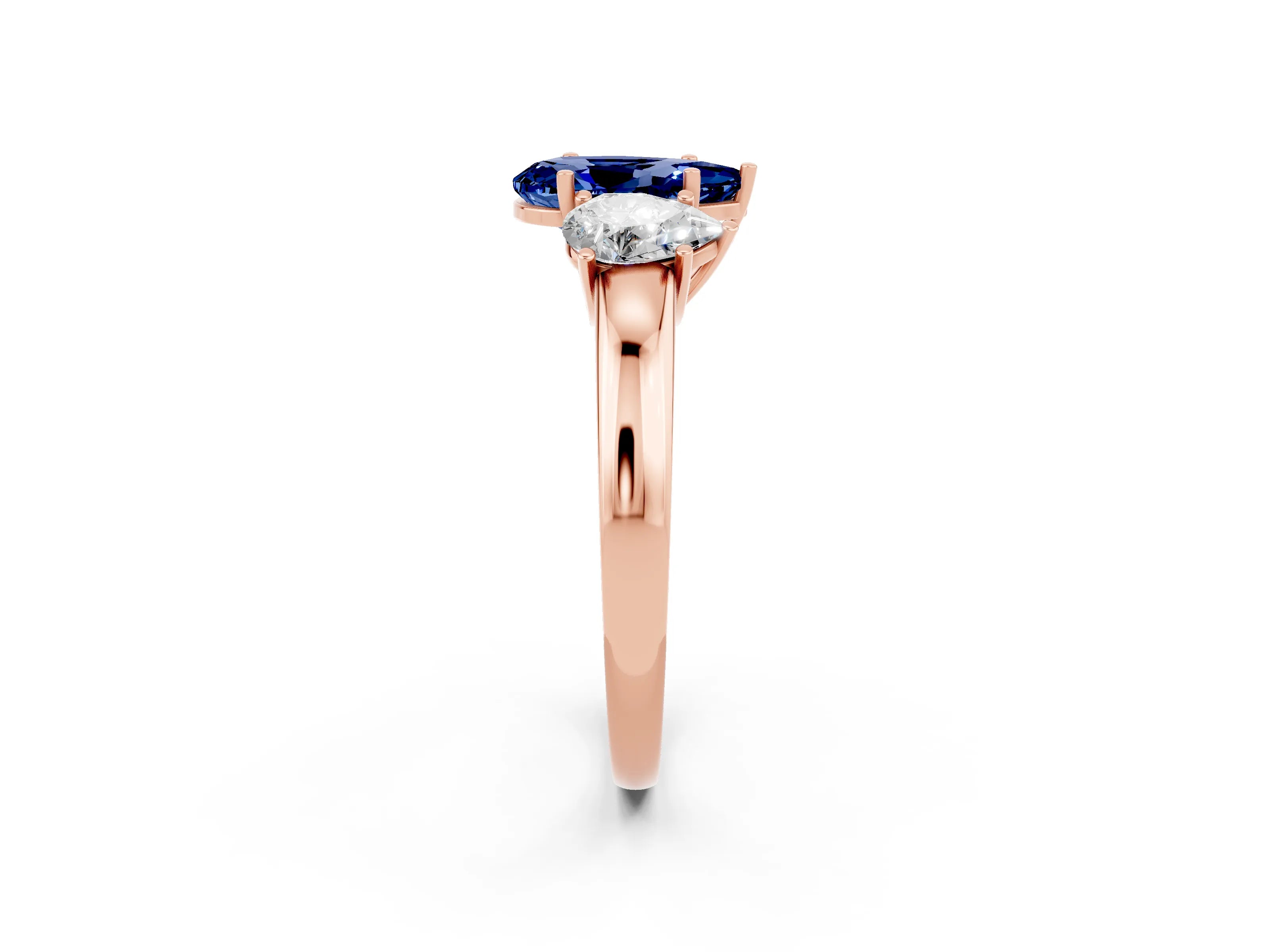 Rose gold Pear Cut Blue Sapphire Three-Stone Ring with Four-Prong Setting and Classic Band_2