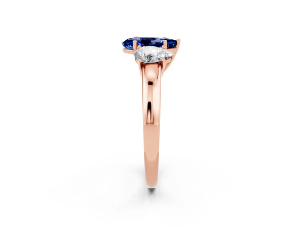 Rose gold Pear Cut Blue Sapphire Three-Stone Ring with Four-Prong Setting and Classic Band