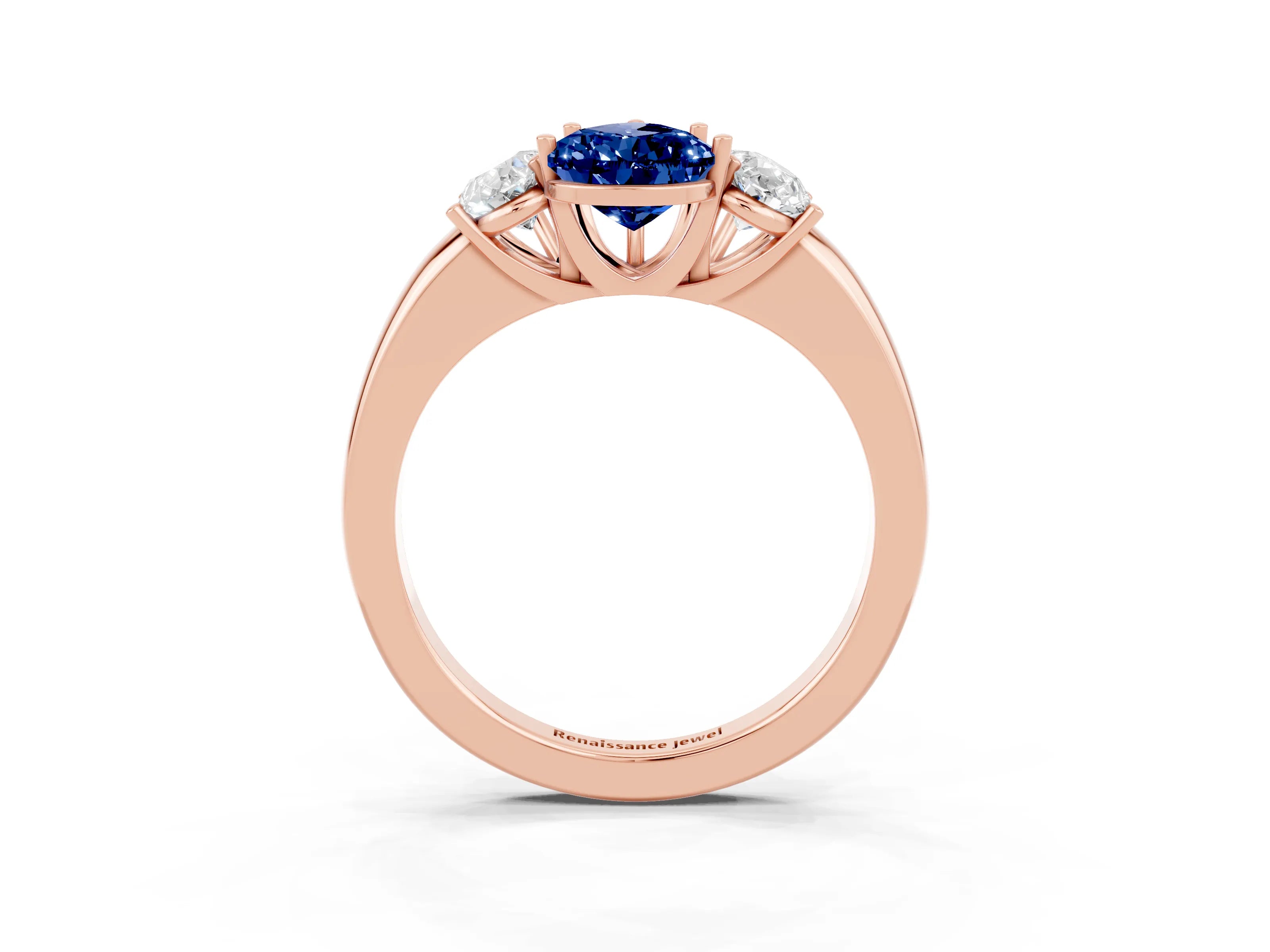 Rose gold Pear Cut Blue Sapphire Three-Stone Ring with Four-Prong Setting and Classic Band_3