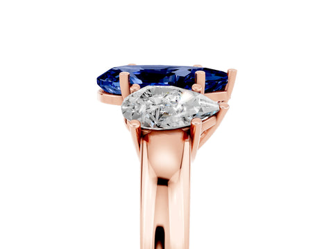 Rose gold Pear Cut Blue Sapphire Three-Stone Ring with Four-Prong Setting and Classic Band_5