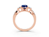 Rose gold Pear Cut Blue Sapphire Three-Stone Ring with Pavé Split Shank and Four-Prong Setting_15