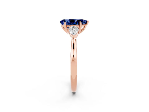 Rose gold Pear Cut Blue Sapphire Three-Stone Ring with Pear Side Stones and Four-Prong Setting_14