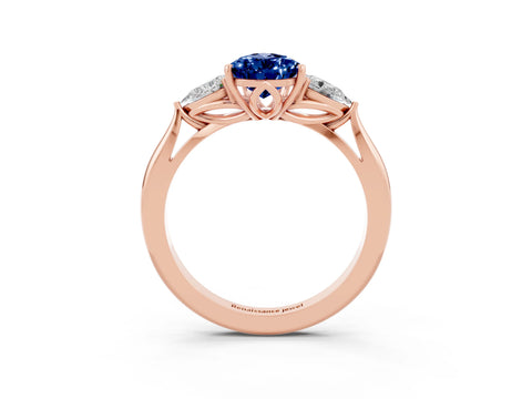 Rose gold Pear Cut Blue Sapphire Three-Stone Ring with Pear Side Stones and Four-Prong Setting_15