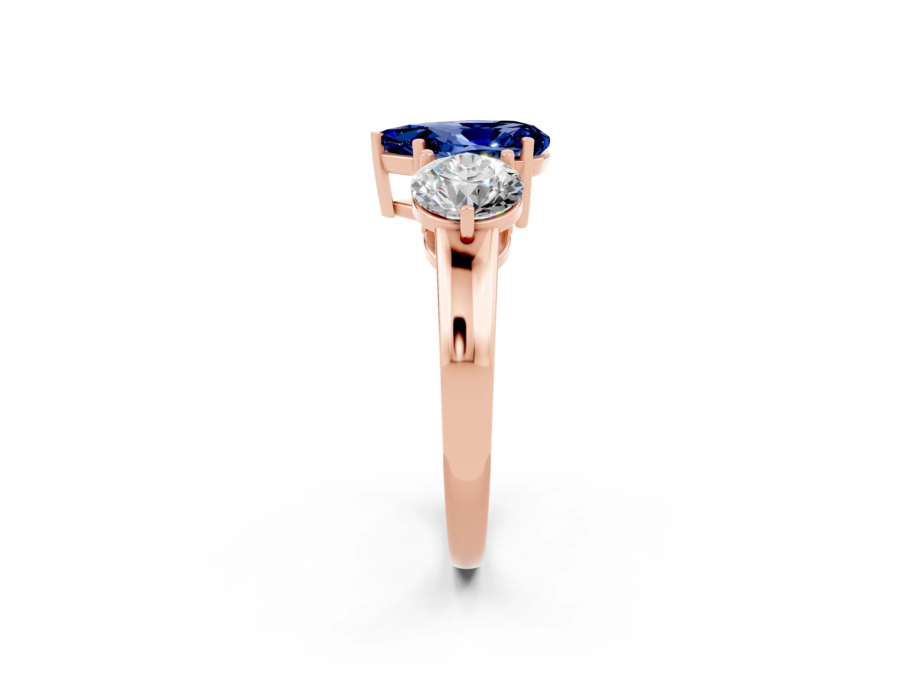 Rose gold Pear Cut Blue Sapphire Three-Stone Ring with Prong Setting and Classic Band_2