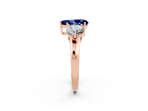 Rose gold Pear Cut Blue Sapphire Three-Stone Ring with Prong Setting and Classic Band_2