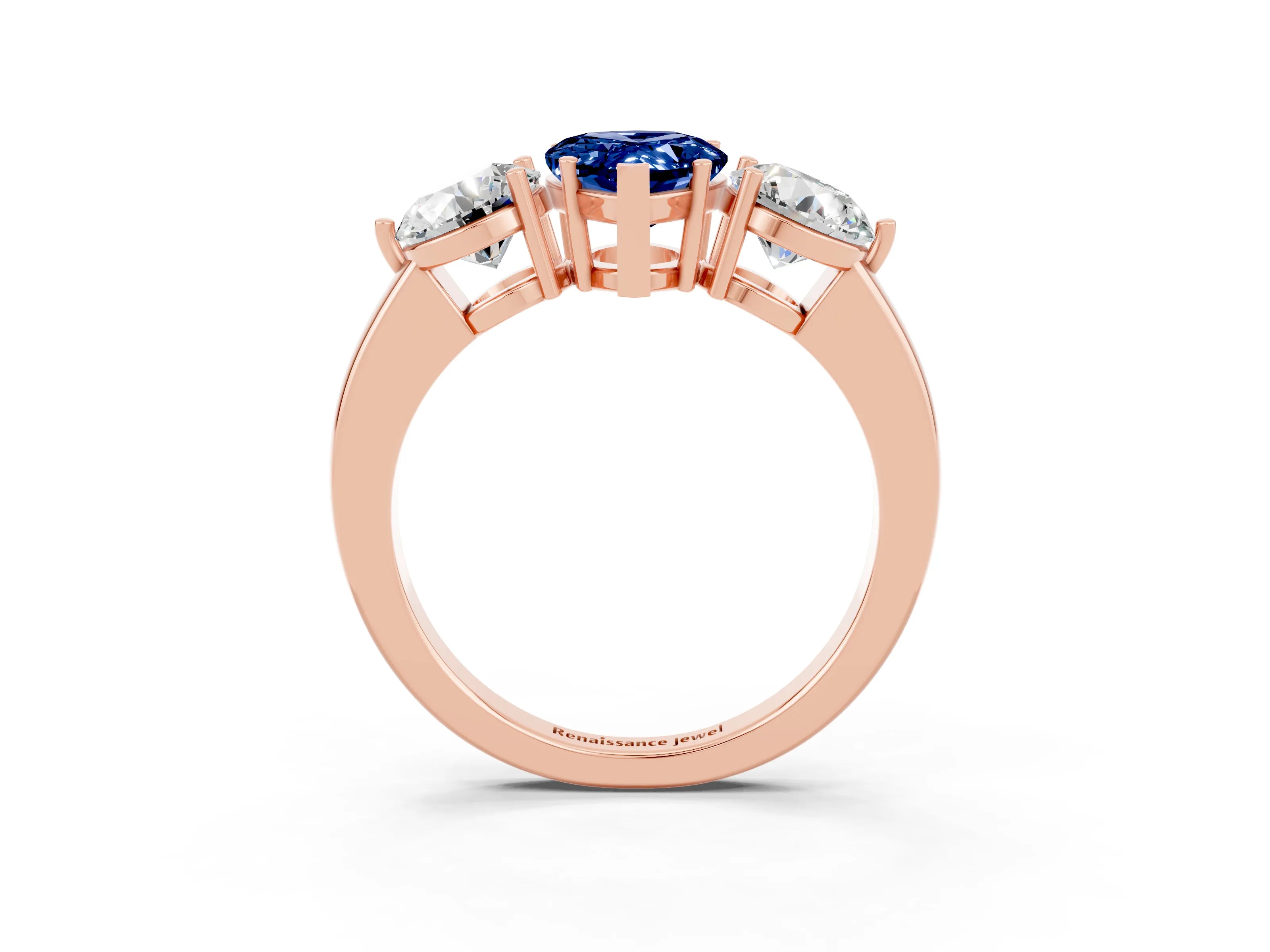 Rose gold Pear Cut Blue Sapphire Three-Stone Ring with Prong Setting and Classic Band_3