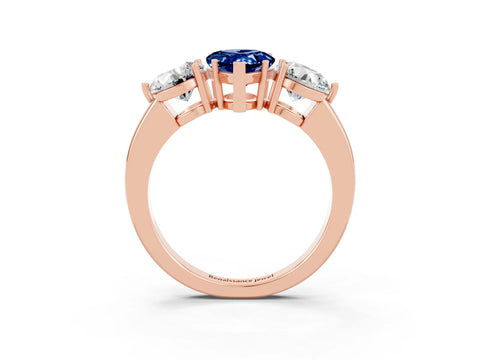 Rose gold Pear Cut Blue Sapphire Three-Stone Ring with Prong Setting and Classic Band_3