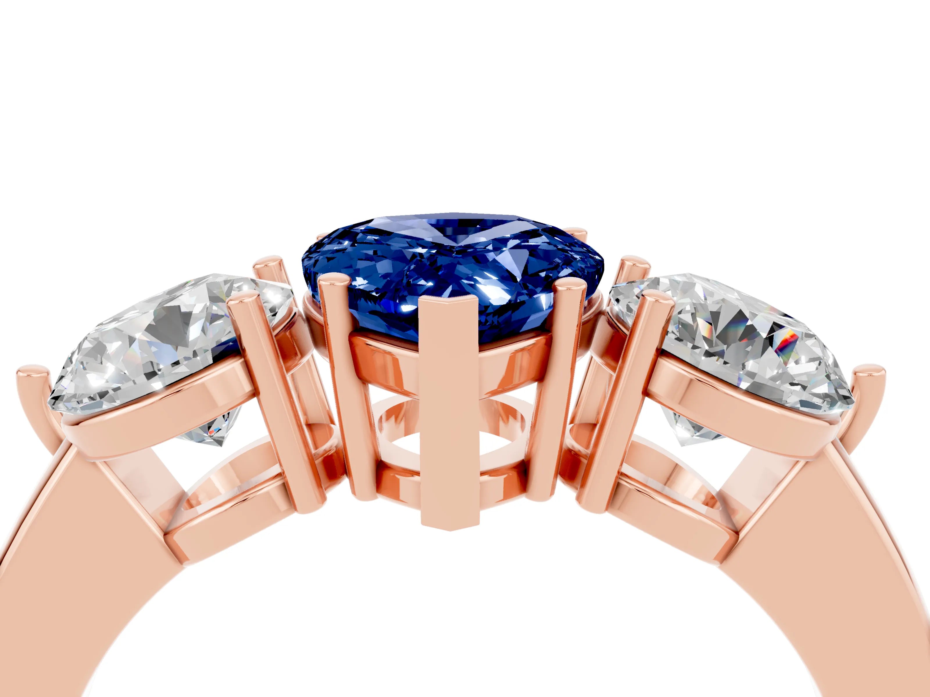 Rose gold Pear Cut Blue Sapphire Three-Stone Ring with Prong Setting and Classic Band_4