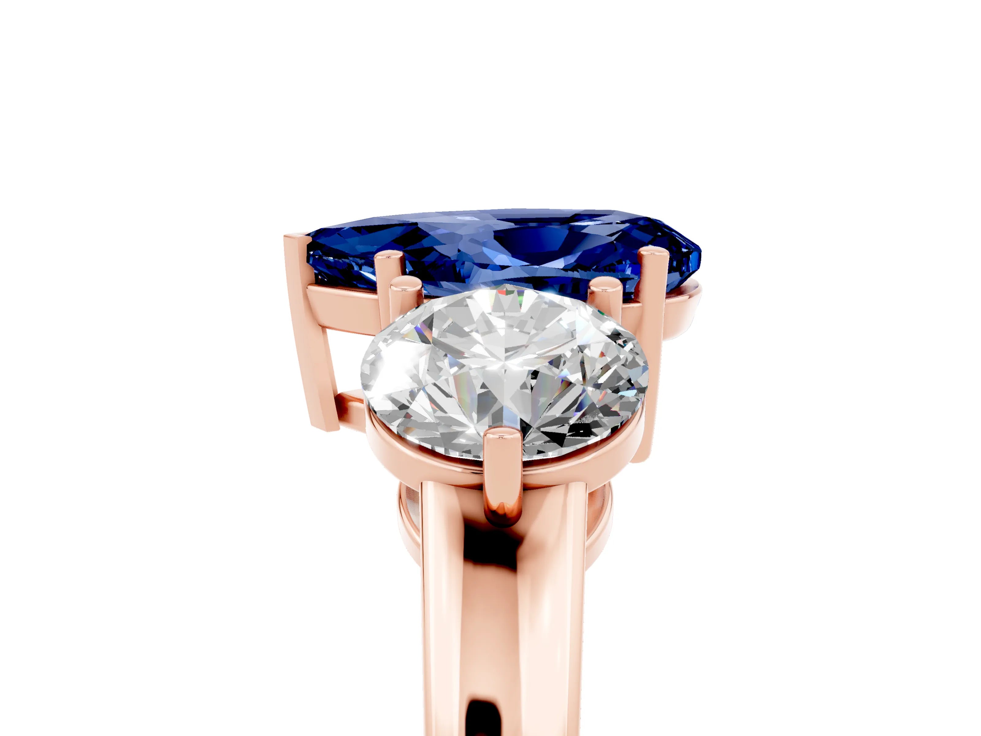 Rose gold Pear Cut Blue Sapphire Three-Stone Ring with Prong Setting and Classic Band_5