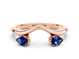 Rose gold Pear Cut Blue Sapphire Two-Stone Open Band Ring with Prong Setting_6