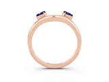 Rose gold Pear Cut Blue Sapphire Two-Stone Open Band Ring with Prong Setting_9