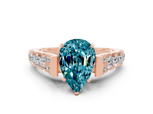 Rose gold Pear Cut Blue Topaz Classic Solitaire Ring with Pavé Band and Four-Prong Setting