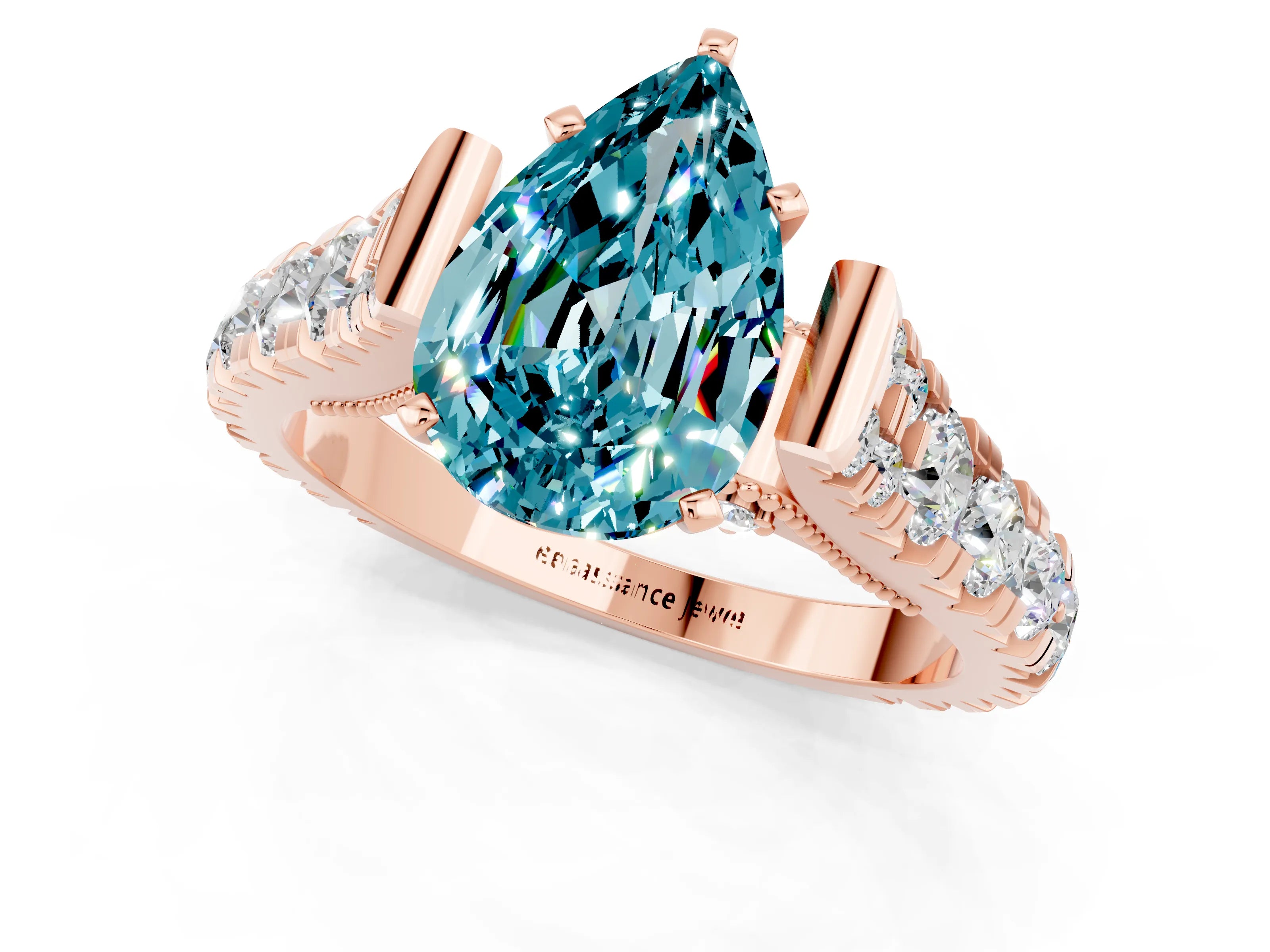 Rose gold Pear Cut Blue Topaz Classic Solitaire Ring with Pavé Band and Four-Prong Setting_1