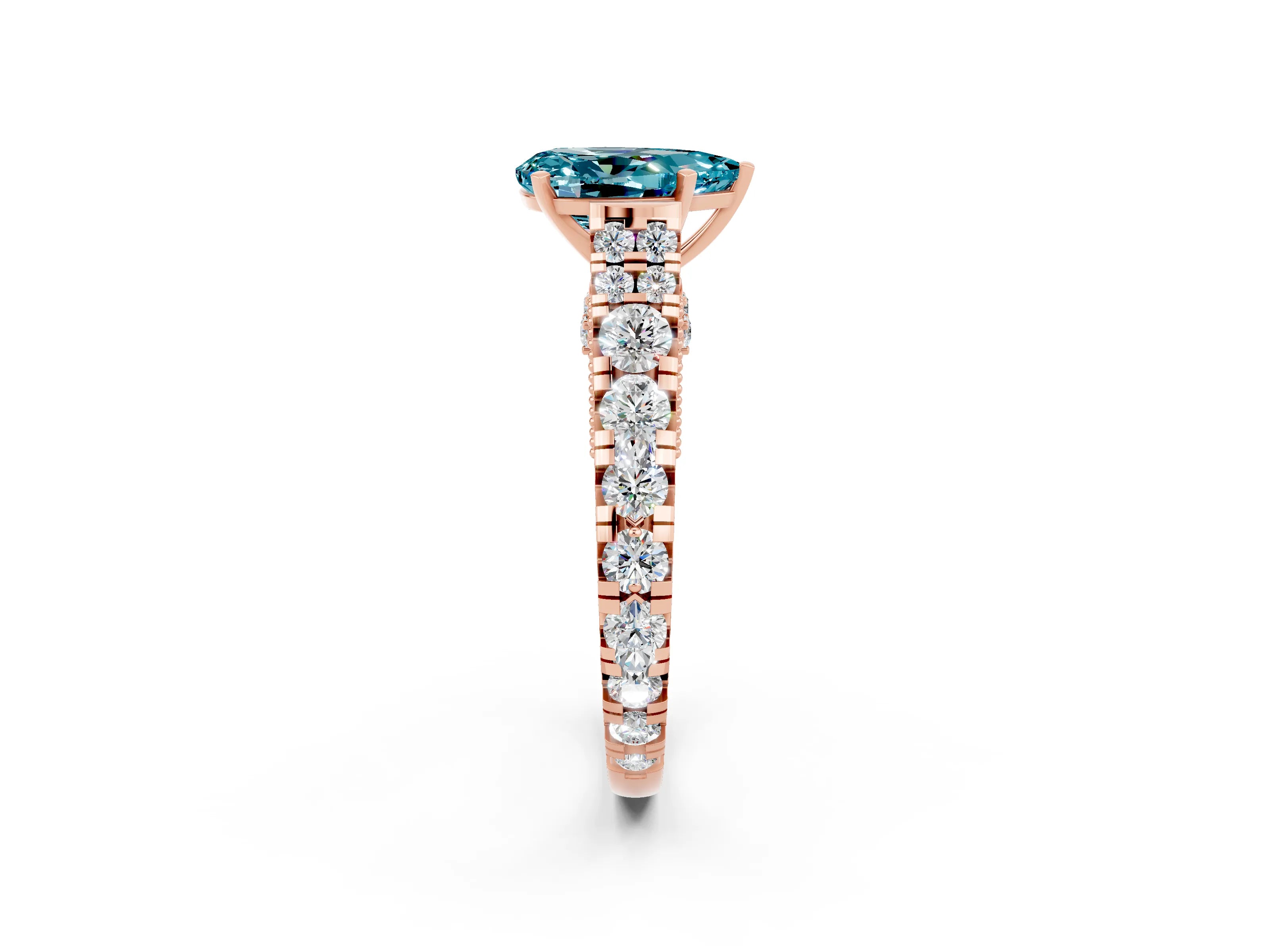 Rose gold Pear Cut Blue Topaz Classic Solitaire Ring with Pavé Band and Four-Prong Setting_2