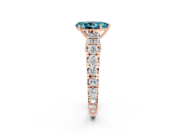 Rose gold Pear Cut Blue Topaz Classic Solitaire Ring with Pavé Band and Four-Prong Setting