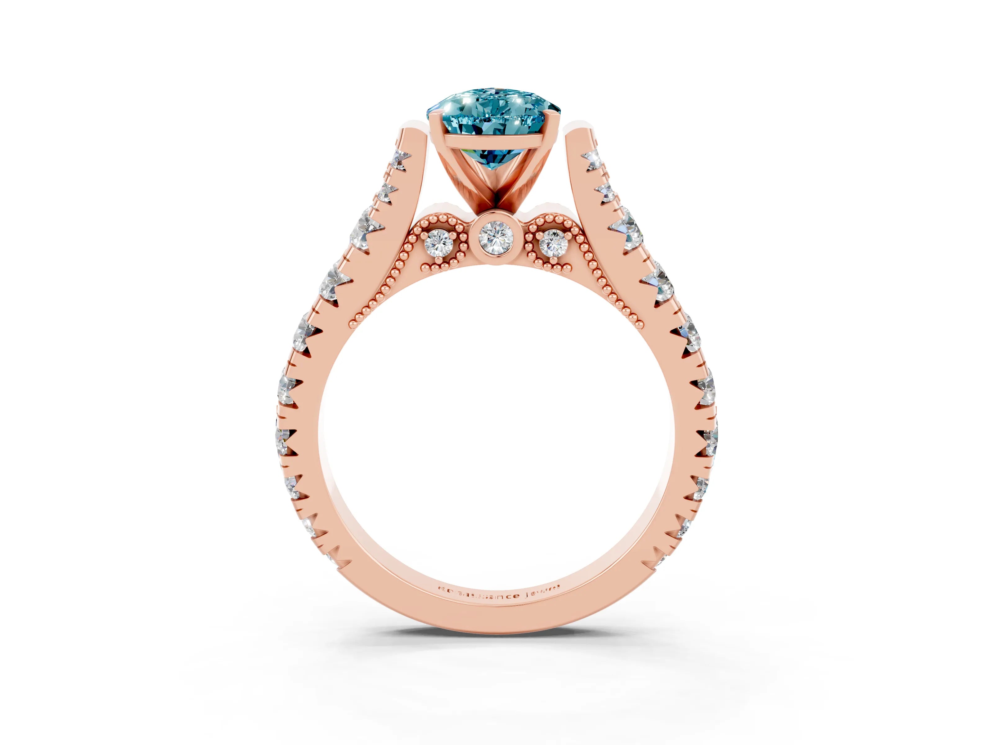 Rose gold Pear Cut Blue Topaz Classic Solitaire Ring with Pavé Band and Four-Prong Setting_3