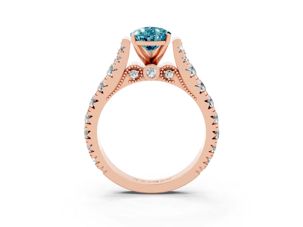 Rose gold Pear Cut Blue Topaz Classic Solitaire Ring with Pavé Band and Four-Prong Setting