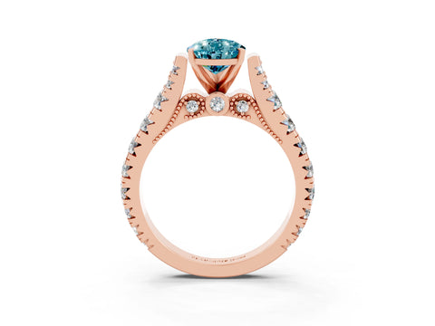 Rose gold Pear Cut Blue Topaz Classic Solitaire Ring with Pavé Band and Four-Prong Setting_3