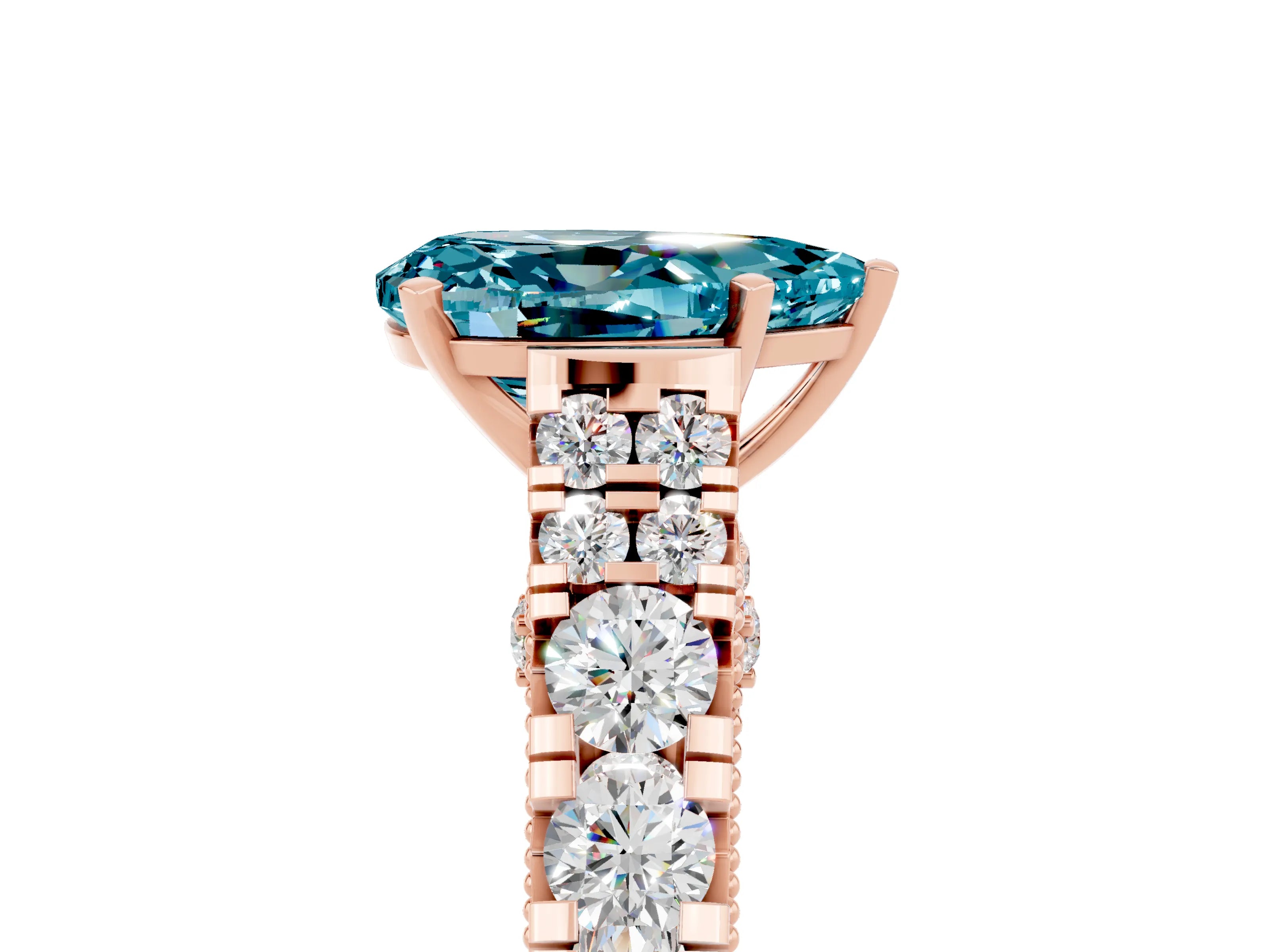 Rose gold Pear Cut Blue Topaz Classic Solitaire Ring with Pavé Band and Four-Prong Setting_5