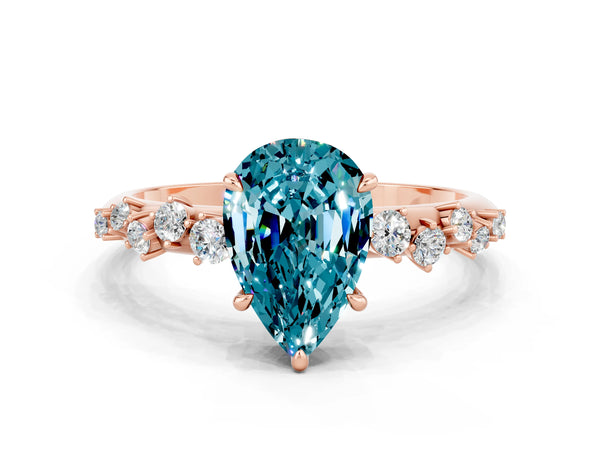 Rose Gold Pear-Shaped Blue Topaz Graduated Cluster Solitaire Engagement Ring with Open Basket
