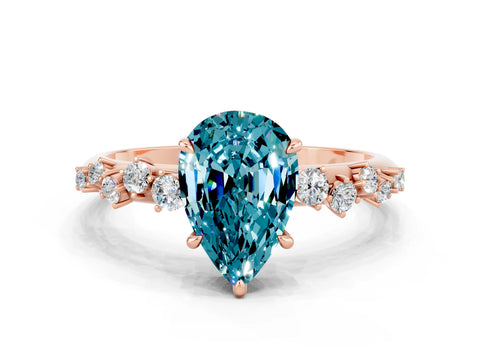 Rose gold Pear Cut Blue Topaz Cluster Side Stone Solitaire Ring with Prong Setting_24