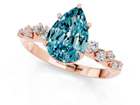 Rose gold Pear Cut Blue Topaz Cluster Side Stone Solitaire Ring with Prong Setting_25