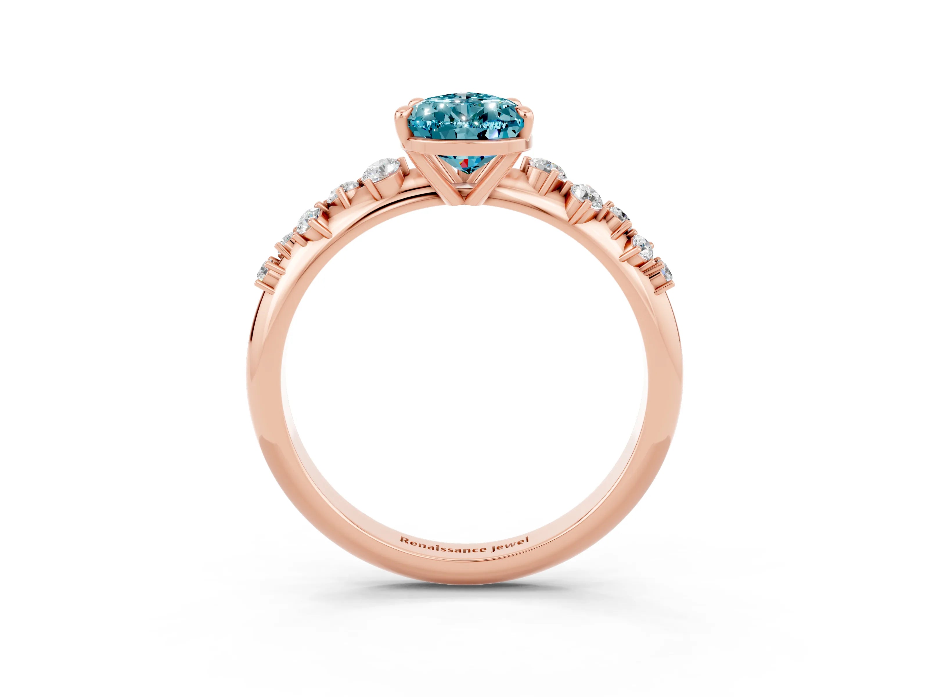 Rose gold Pear Cut Blue Topaz Cluster Side Stone Solitaire Ring with Prong Setting_27