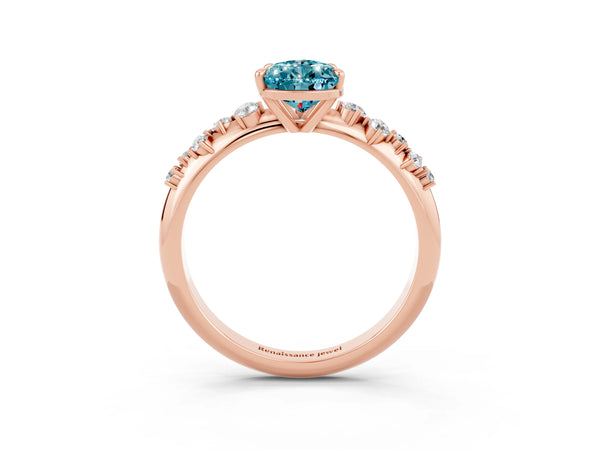 Rose Gold Pear-Shaped Blue Topaz Graduated Cluster Solitaire Engagement Ring with Open Basket