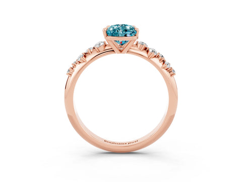 Rose gold Pear Cut Blue Topaz Cluster Side Stone Solitaire Ring with Prong Setting_27