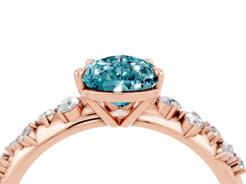 Rose gold Pear Cut Blue Topaz Cluster Side Stone Solitaire Ring with Prong Setting_28