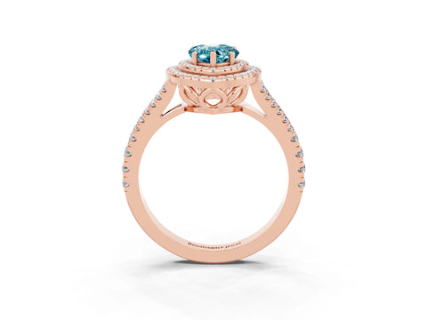 Rose gold Pear Cut Blue Topaz Double Halo Ring with Pavé Band and Prong Setting_15