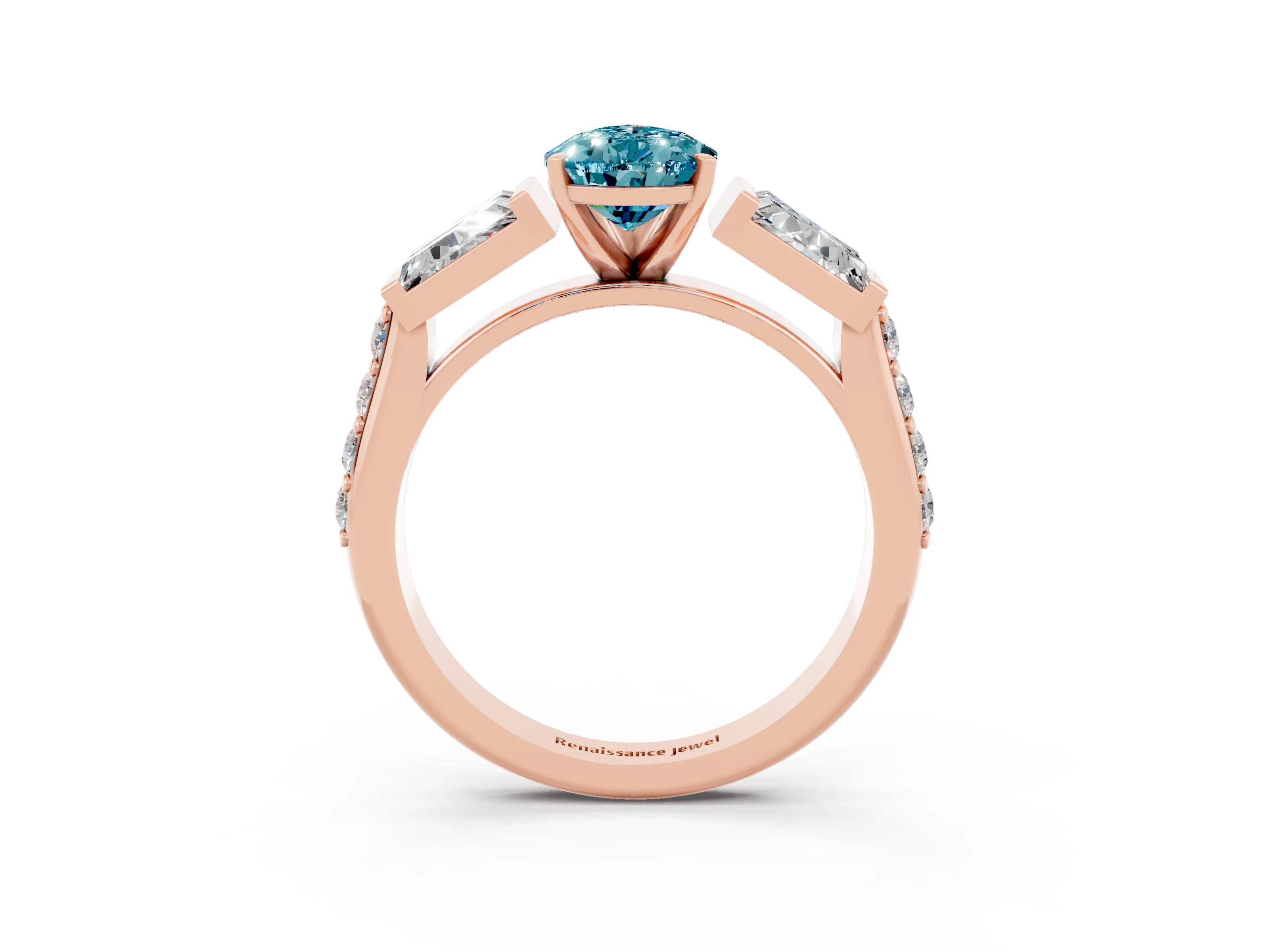 Rose gold Pear Cut Blue Topaz Engagement Ring with Baguette Side Stones and Channel Set Band_3