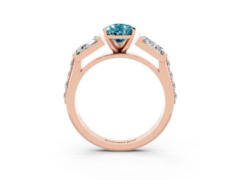 Rose gold Pear Cut Blue Topaz Engagement Ring with Baguette Side Stones and Channel Set Band_3