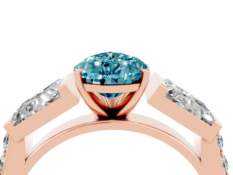 Rose gold Pear Cut Blue Topaz Engagement Ring with Baguette Side Stones and Channel Set Band_4