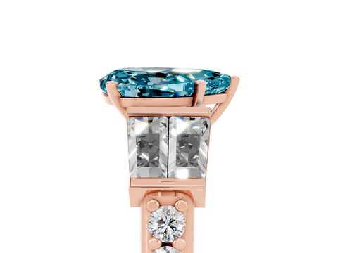 Rose gold Pear Cut Blue Topaz Engagement Ring with Baguette Side Stones and Channel Set Band_5