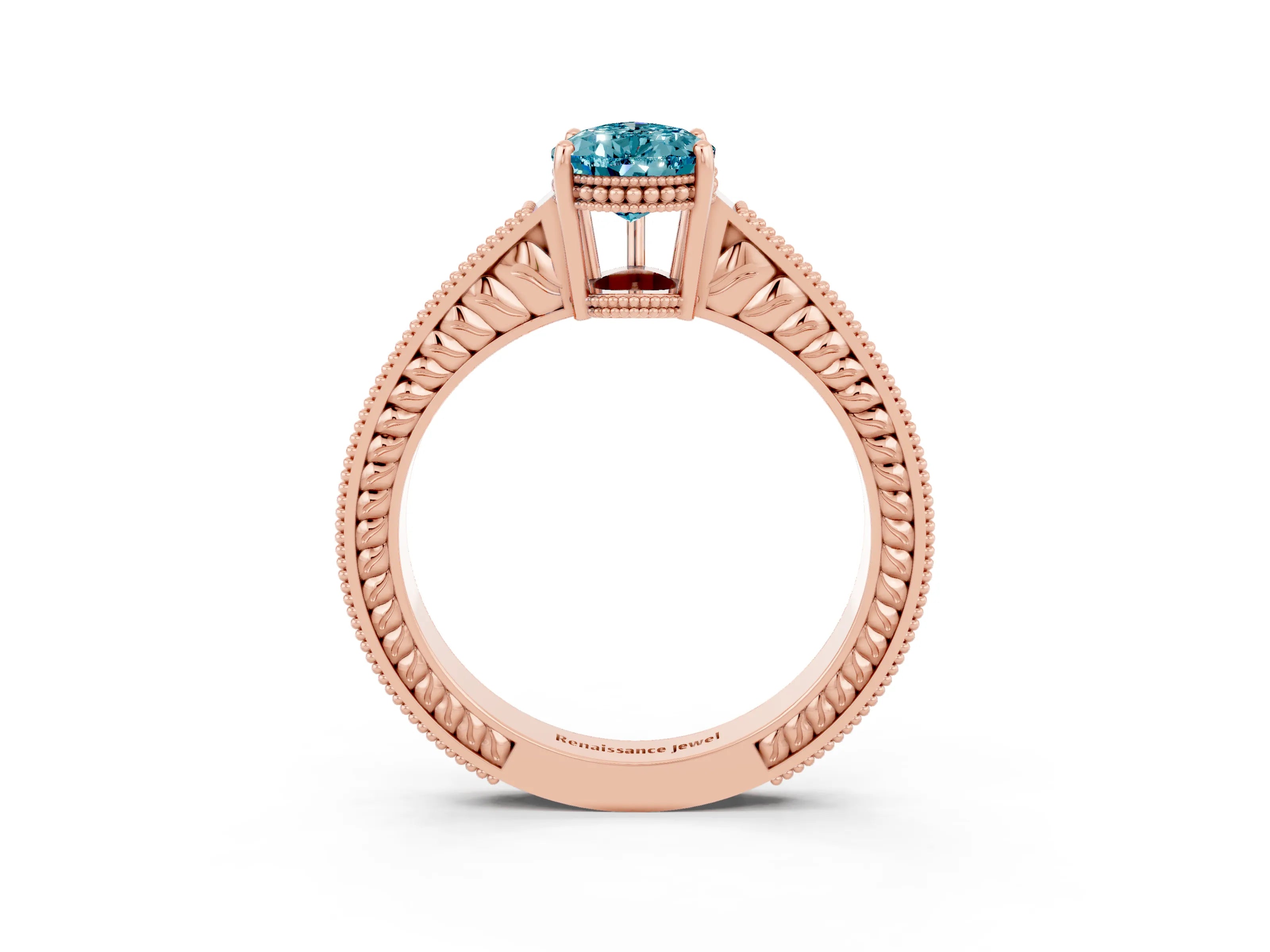 Rose gold Pear Cut Blue Topaz Engagement Ring with Milgrain Channel Set Band and Prong Setting_3