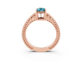 Rose gold Pear Cut Blue Topaz Engagement Ring with Milgrain Channel Set Band and Prong Setting_3