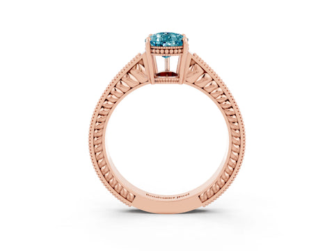 Rose gold Pear Cut Blue Topaz Engagement Ring with Milgrain Channel Set Band and Prong Setting_3