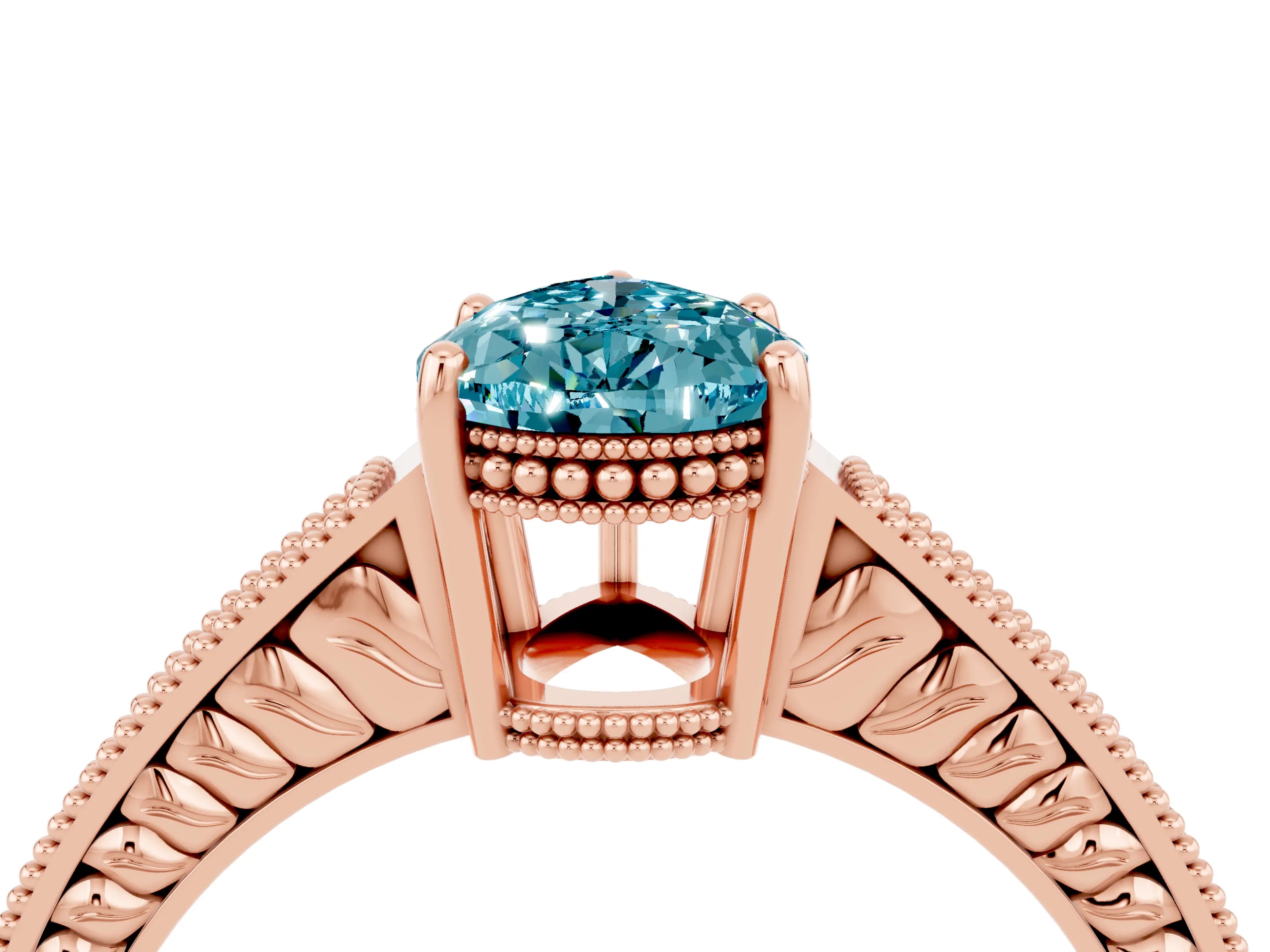 Rose gold Pear Cut Blue Topaz Engagement Ring with Milgrain Channel Set Band and Prong Setting_4