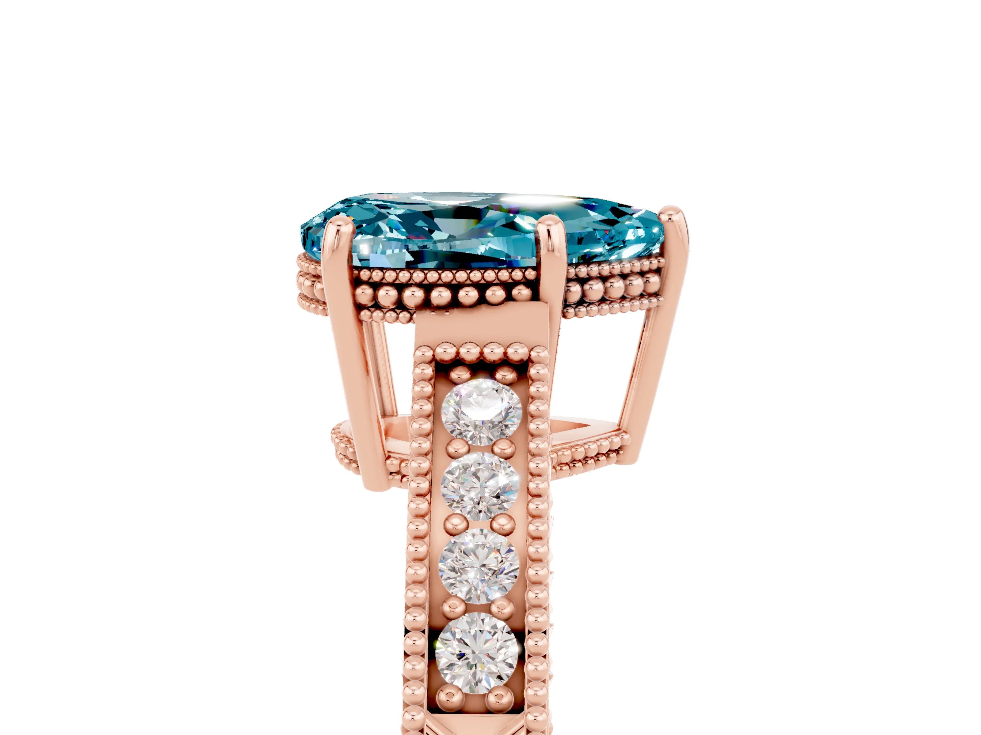 Rose gold Pear Cut Blue Topaz Engagement Ring with Milgrain Channel Set Band and Prong Setting_5