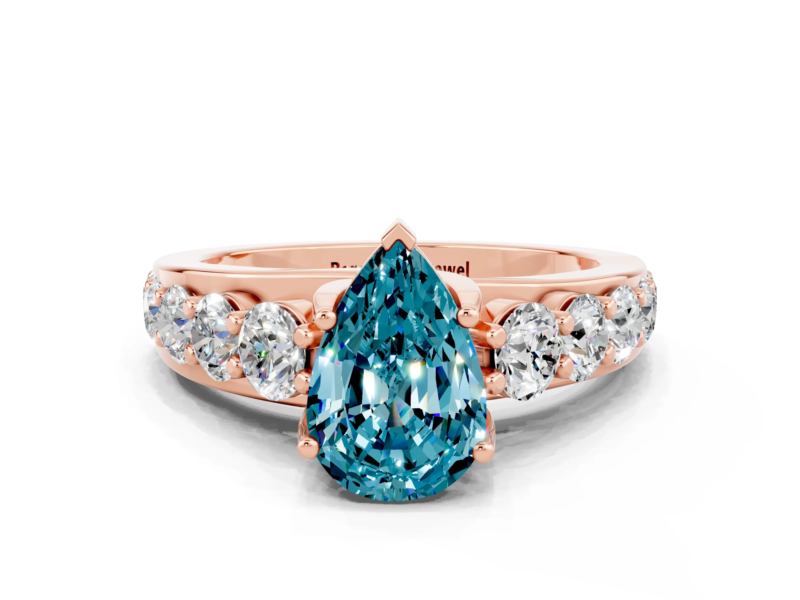 Rose gold Pear Cut Blue Topaz Engagement Ring with Pavé Band and Four-Prong Setting