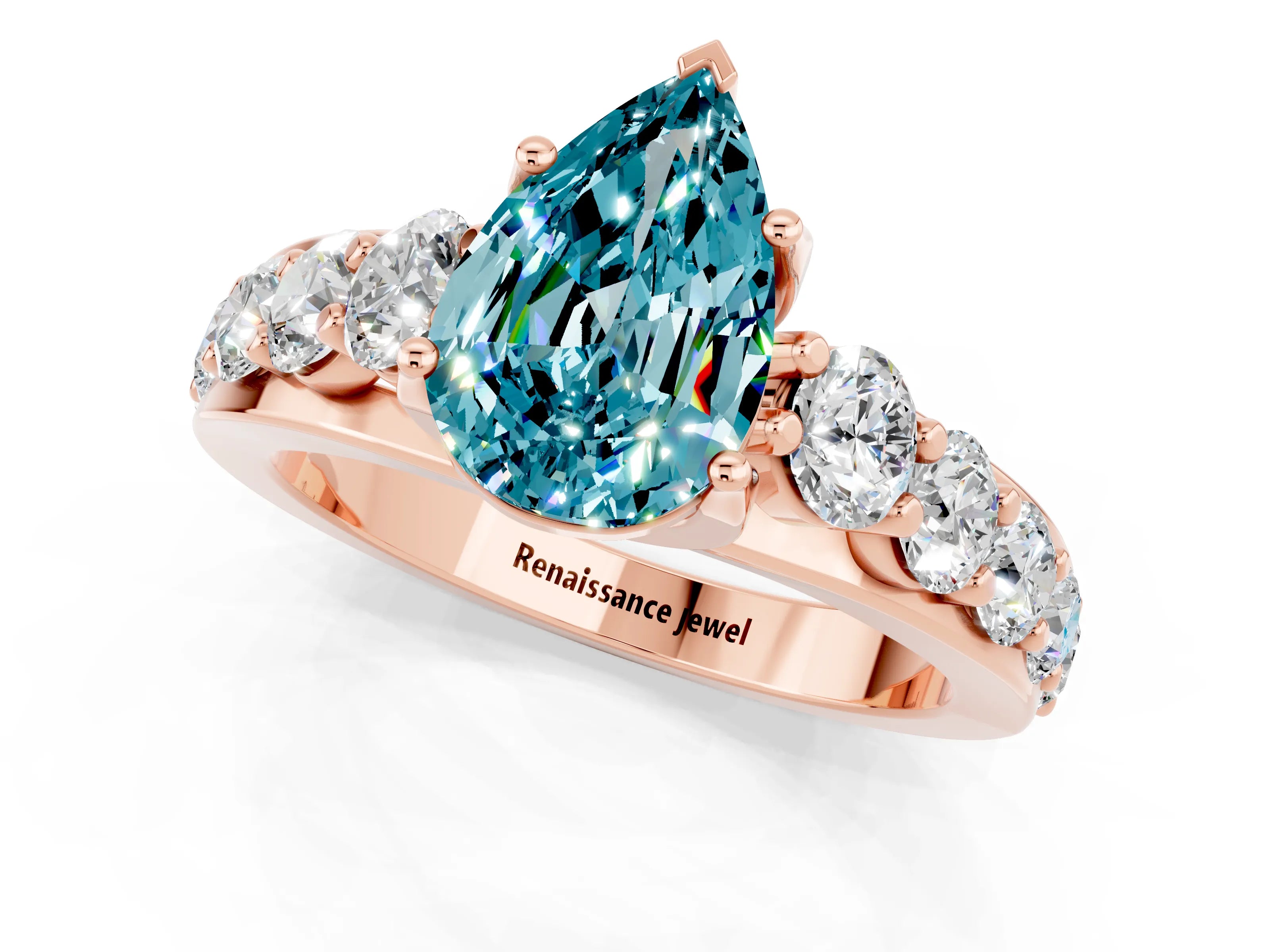 Rose gold Pear Cut Blue Topaz Engagement Ring with Pavé Band and Four-Prong Setting_1