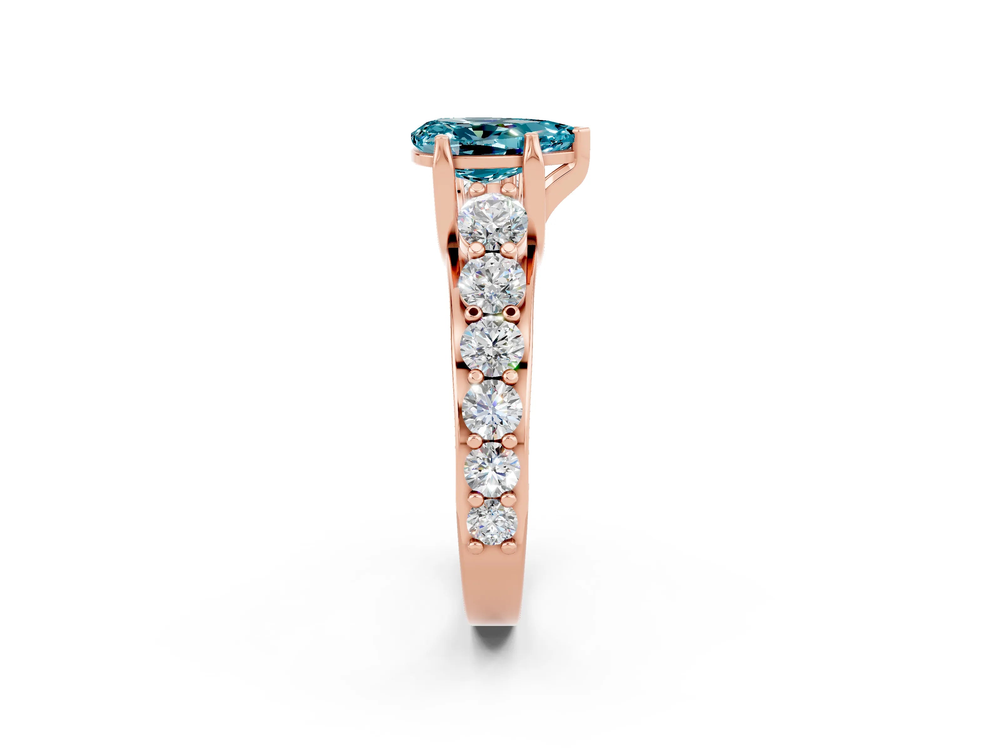Rose gold Pear Cut Blue Topaz Engagement Ring with Pavé Band and Four-Prong Setting_2