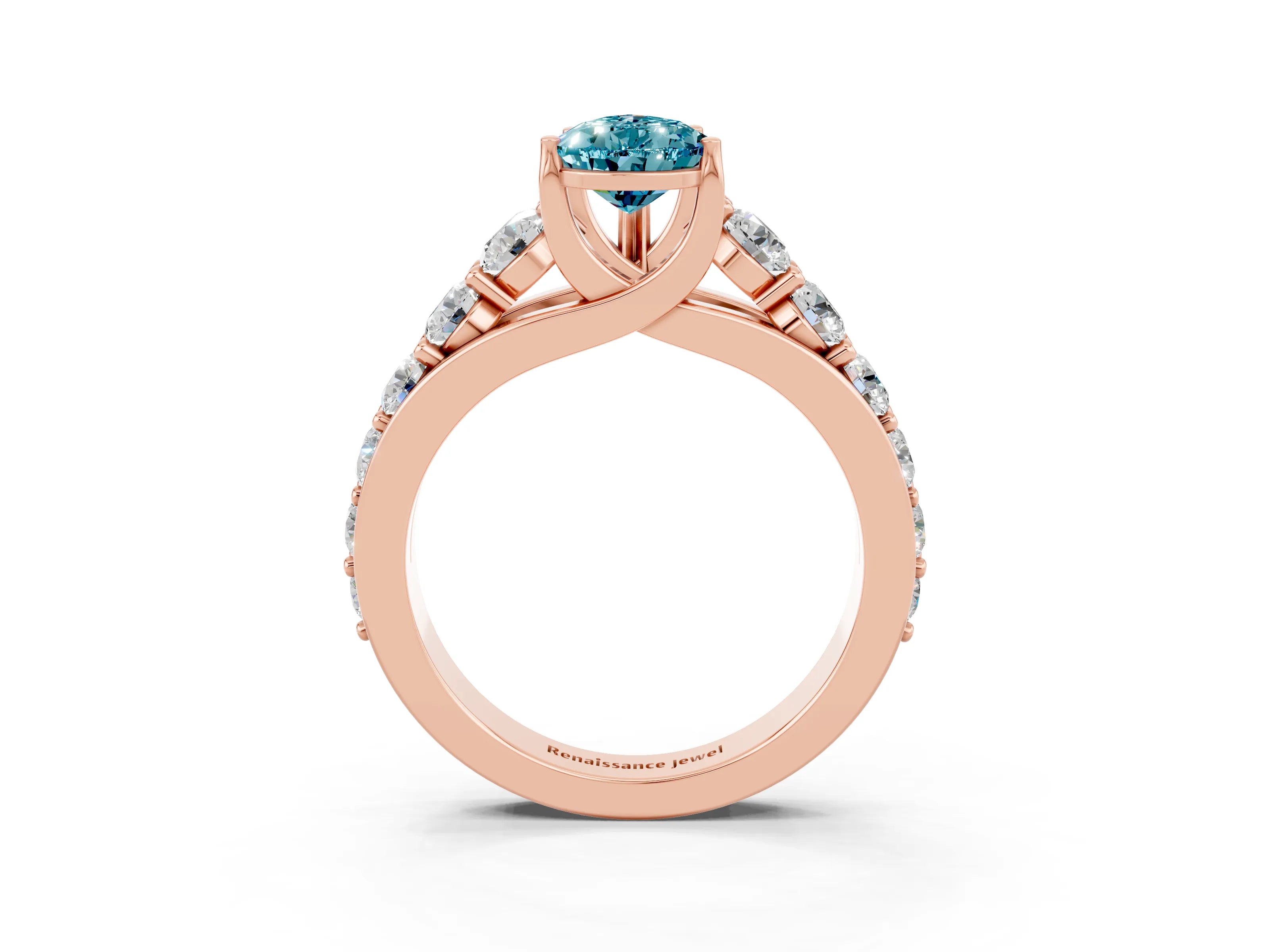 Rose gold Pear Cut Blue Topaz Engagement Ring with Pavé Band and Four-Prong Setting_3