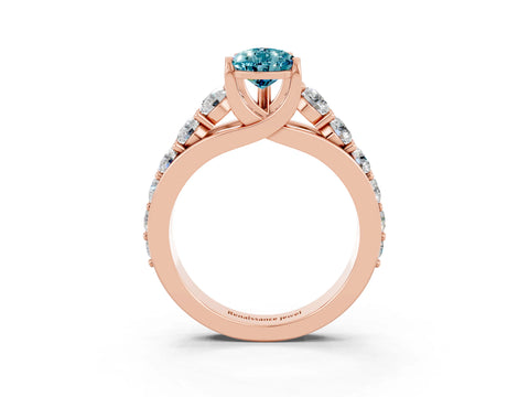 Rose gold Pear Cut Blue Topaz Engagement Ring with Pavé Band and Four-Prong Setting_3