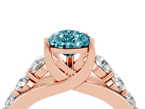 Rose gold Pear Cut Blue Topaz Engagement Ring with Pavé Band and Four-Prong Setting_4