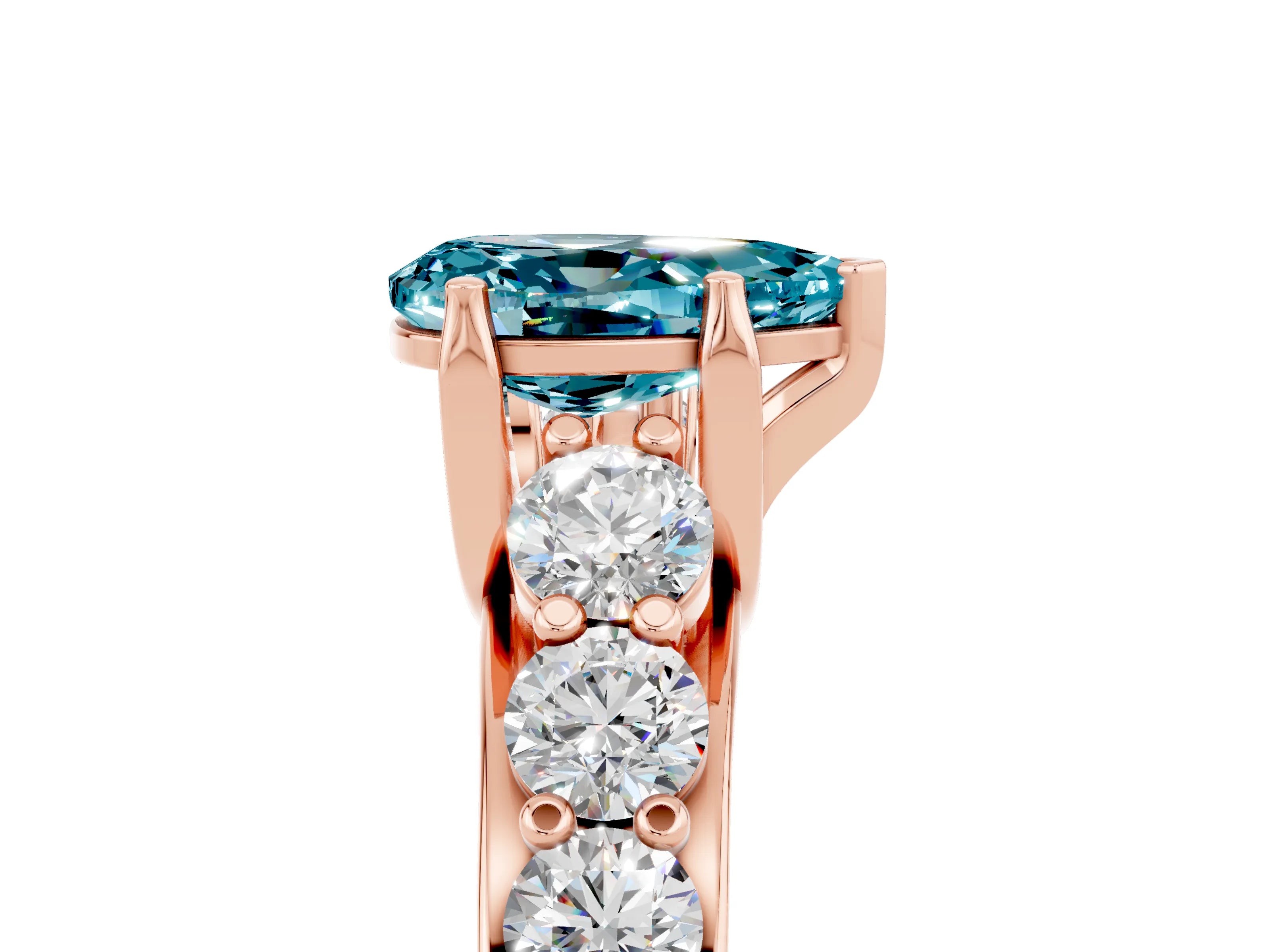 Rose gold Pear Cut Blue Topaz Engagement Ring with Pavé Band and Four-Prong Setting_5