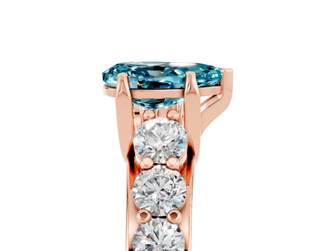 Rose gold Pear Cut Blue Topaz Engagement Ring with Pavé Band and Four-Prong Setting_5