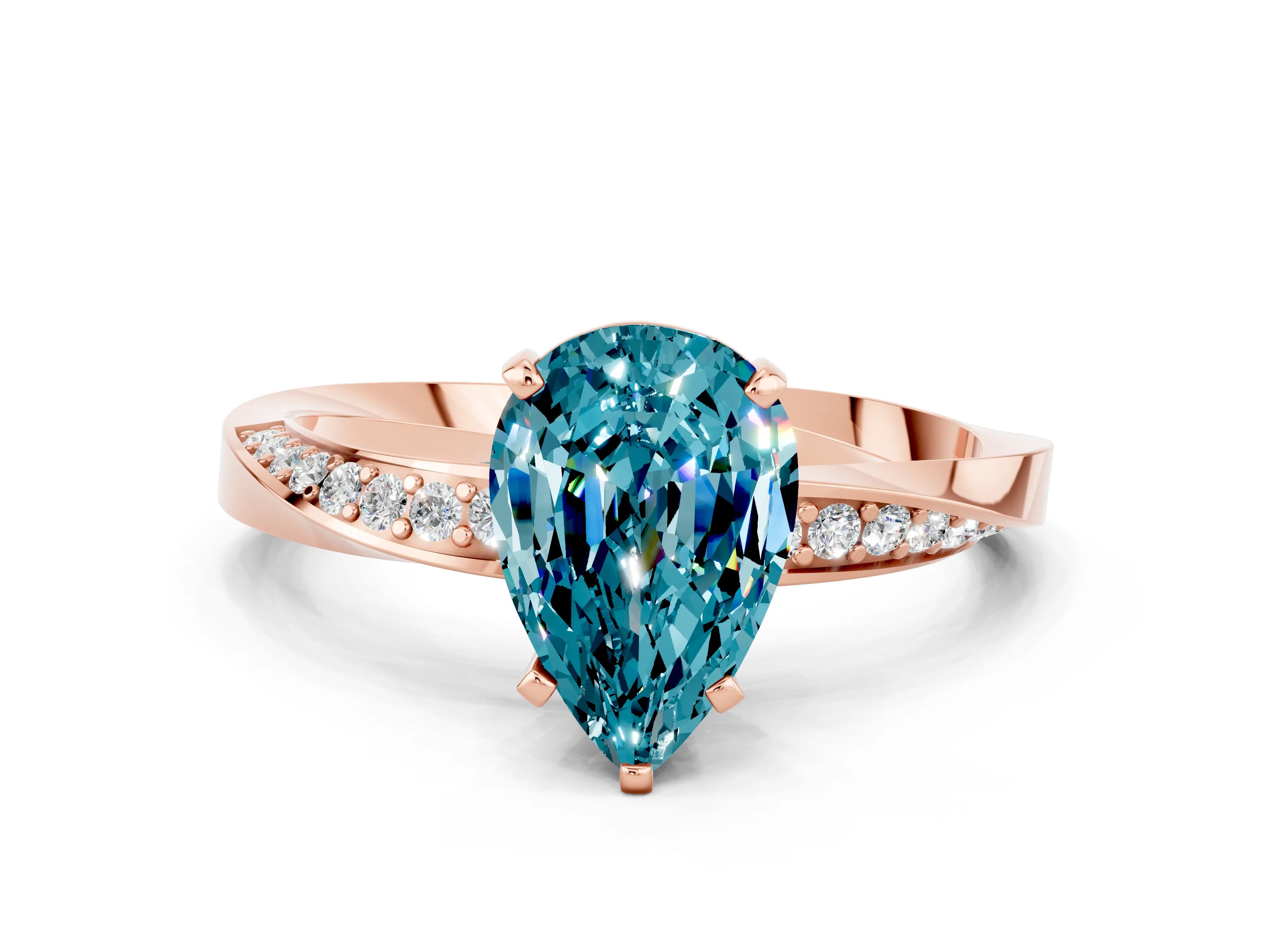 Rose gold Pear Cut Blue Topaz Engagement Ring with Side Stone Accents and Four-Prong Setting_27